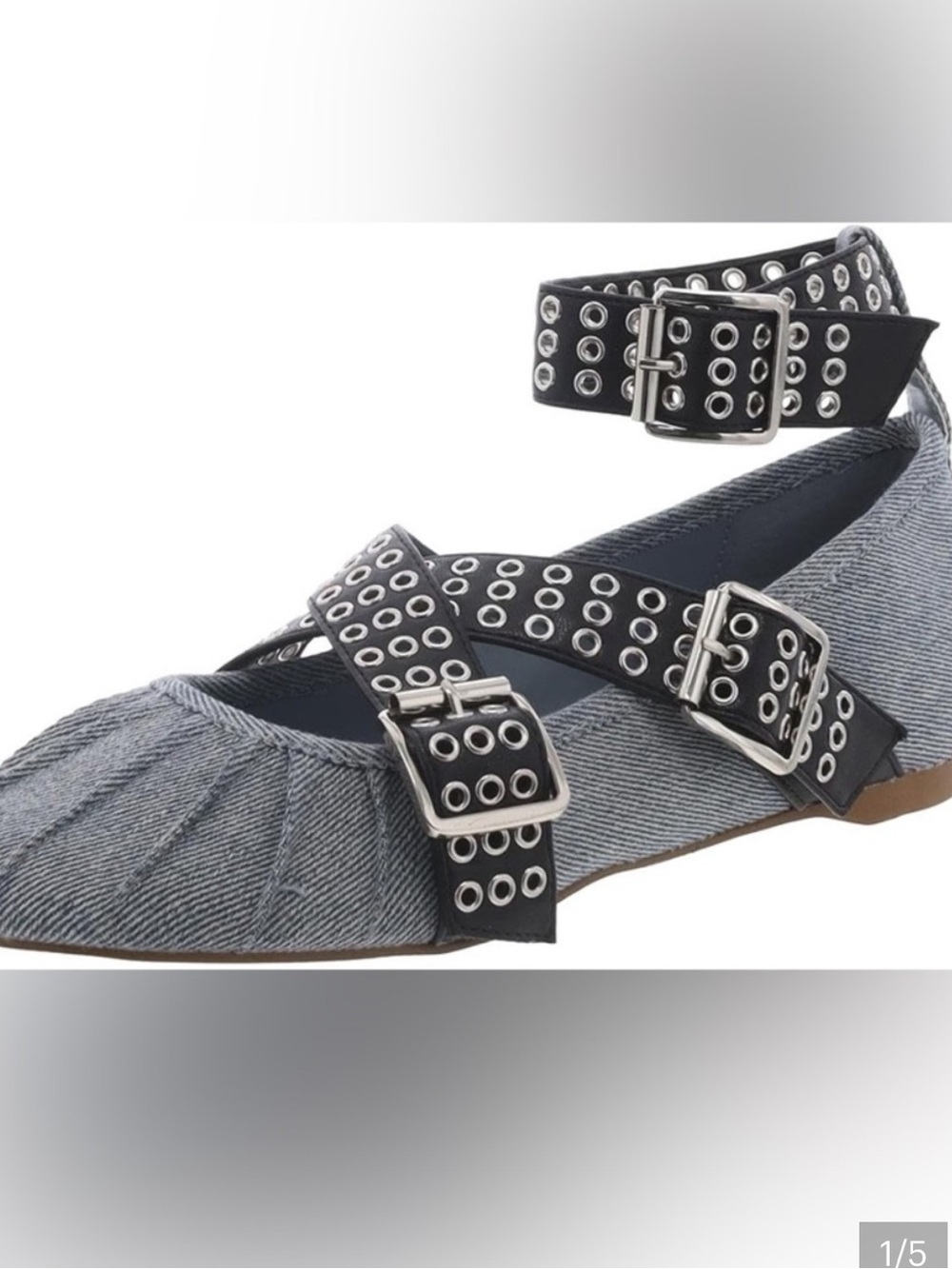 Steve Madden Denim Ballet Flat with Black Studded Straps